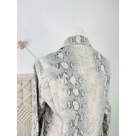 Zara Mens Snakeskin Trucker Jacket Size Medium Gray Python - Picture 8 of 11